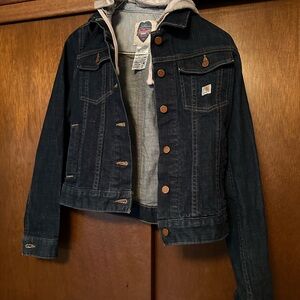 Carhartt Dark Blue Denim Jean Jacket with Gray Hood